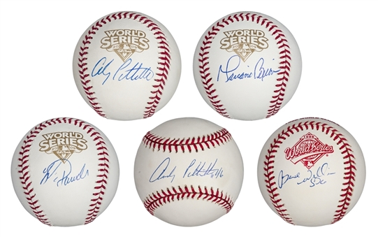 Lot of (5) New York Yankees Signed Baseballs (Rivera, Pettitte-2, Posada, Williams)(JSA)
